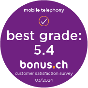 Mobile telephony - best grade: 5.4 - bonus.ch - customer satisfaction survey - 03/2024